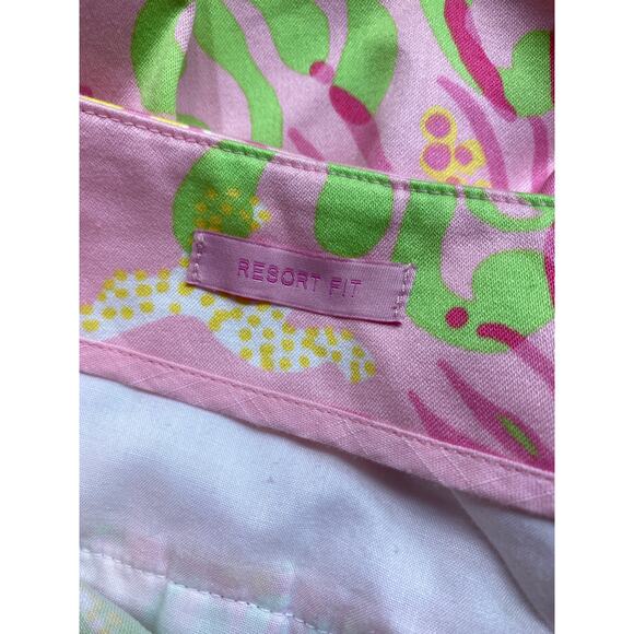 Lilly Pulitzer Resort Bermuda Shorts Pink Green Starfish Size 16 - Picture 5 of 7